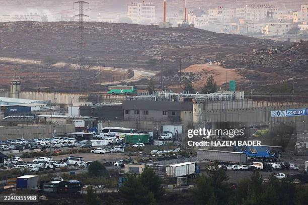 General view shows preparations at the Ofer military prison located between Ramallah and Beitunia in the occupied West Bank on October 13 ahead of...