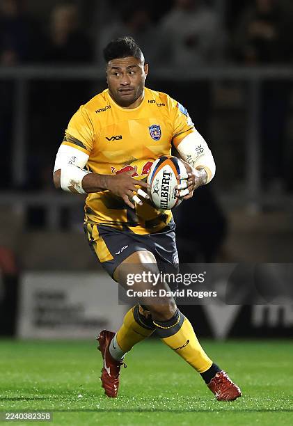 Amanaki Mafi of Newcastle Red Bulls runs with the ball during the Gallagher PREM match between Sale Sharks and Newcastle Red Bulls at CorpAcq Stadium...