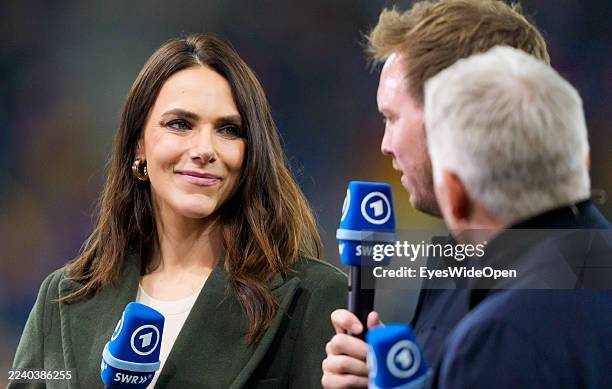 Esther Sedlaczek presenter ARD Sport with Bastian Schweinsteiger TV expert and DFB headcoach Julian Nagelsmann during the FIFA World Cup 2026...