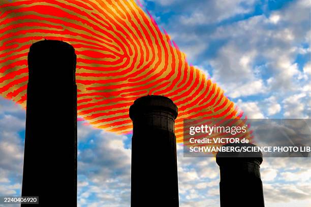 fossil fuel pollution, conceptual composite image - smoke stack stock illustrations