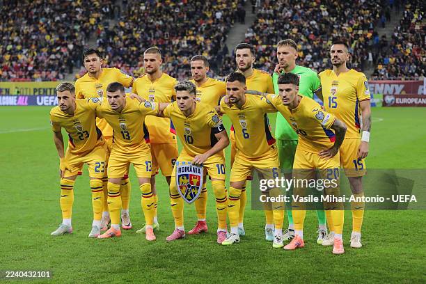 Players of Romania pose prior during the FIFA World Cup 2026 qualifier match between Romania and Austria at National Arena Bucharest on October 12,...
