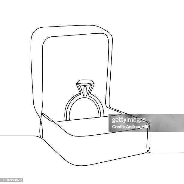 engagement ring, proposal continuous line drawing - engagement ring box isolated stock illustrations