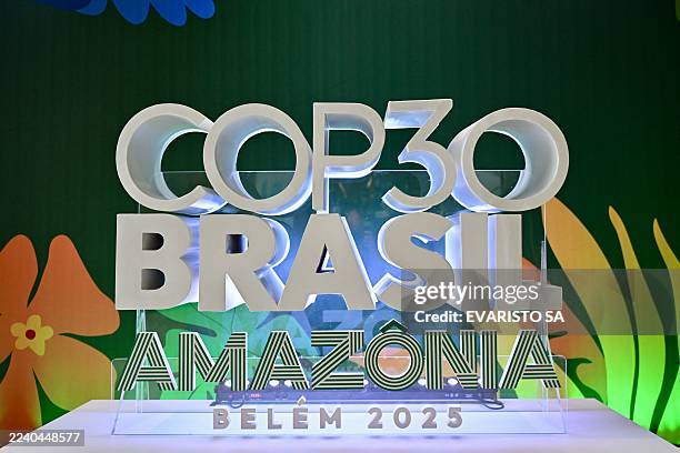 This image shows the COP30 logotype, displayed at the pre-COP30 preparatory meeting which brings bringing together ministers responsible for climate...