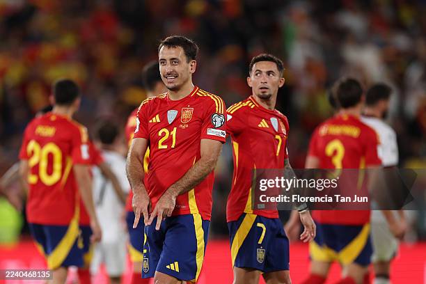 Mikel Oyarzabal celebrates scoring his team's second goal from a free kick during the FIFA World Cup 2026 qualifier match between Spain and Georgia...