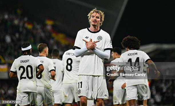 Antrim , United Kingdom - 13 October 2025; Nick Woltemade of Germany celebrates after scoring his side's first goal during the FIFA World Cup 2026...