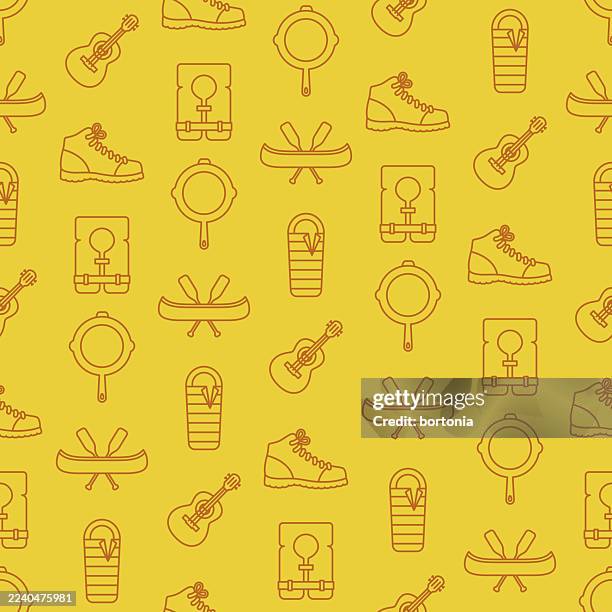 camping seamless editable stroke icon pattern - life jacket stock illustrations