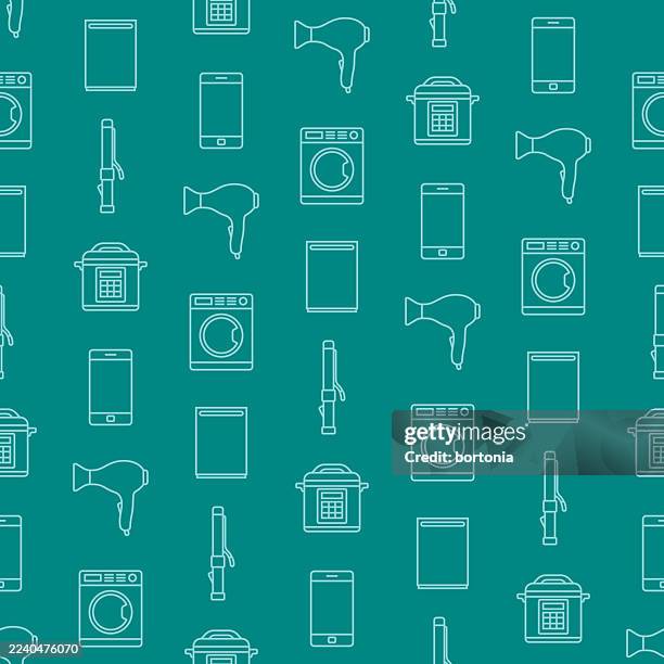 home appliances seamless editable stroke icon pattern - clean kitchen background stock illustrations