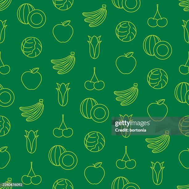 fruits and vegetables seamless editable stroke icon pattern - plant based stock illustrations