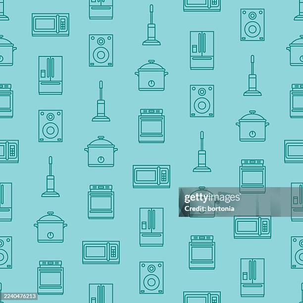 home appliances seamless editable stroke icon pattern - plain-kitchen-background stock illustrations