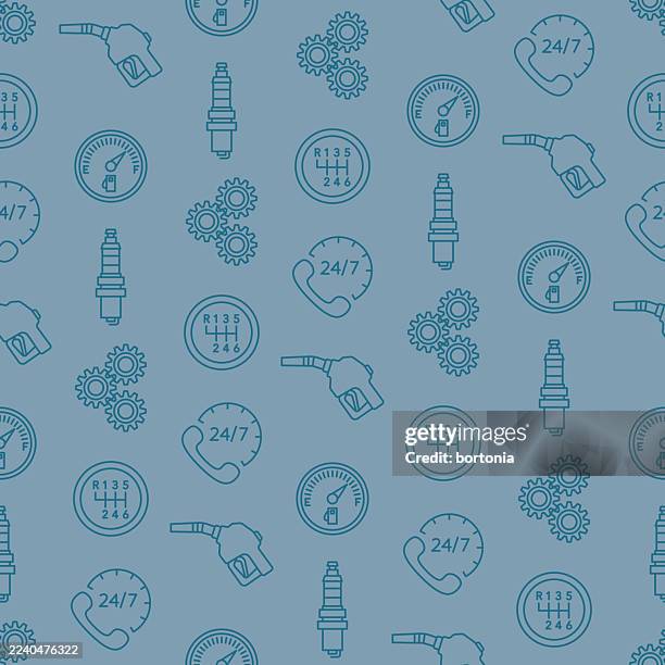 auto repair and service seamless editable stroke icon pattern - gas station attendant stock illustrations