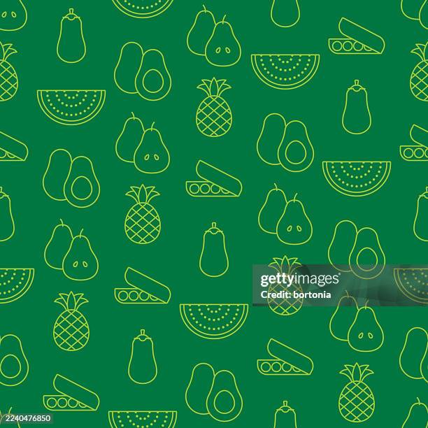fruits and vegetables seamless editable stroke icon pattern - pineapple pattern stock illustrations