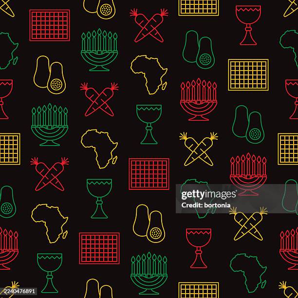 kwanzaa seamless editable stroke icon pattern - kwanzaa stock illustrations