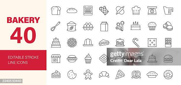 bakery line editable icon set. - mousse cake stock illustrations