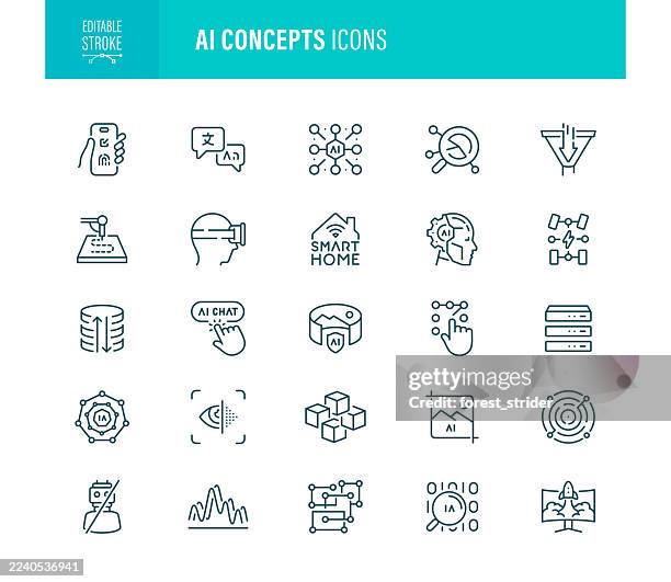 ai concepts set editable stroke - application programming interface icon stock illustrations