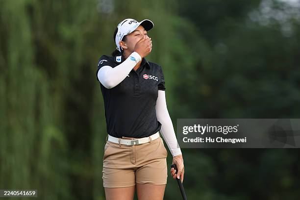 Jeeno Thitikul of Thailand celebrates after winning the final round of the Buick LPGA Shanghai 2025 at Shanghai Qizhong Garden Golf Club on October...