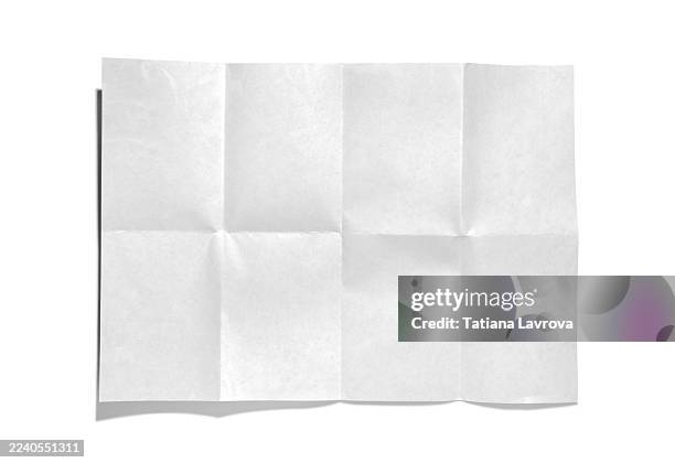 crumpled white paper on a flat white solid background. modern mockup for design elements - paper prototype stock pictures, royalty-free photos & images