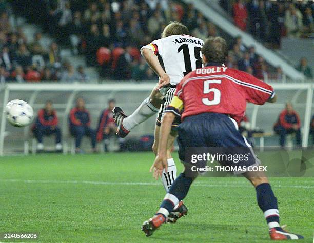 German forward Juergen Klinsmann scores the second goal as US