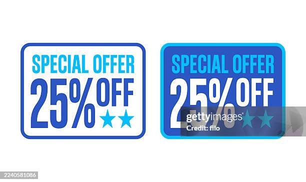 special offer 25 percent off discount save coupon rectangle symbol icon design element - consumer confidence stock illustrations