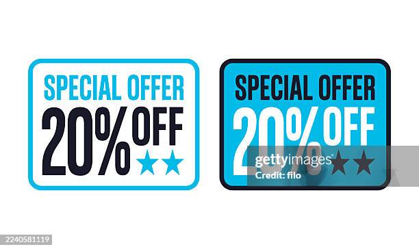 special offer 20 percent off discount save coupon rectangle symbol icon design element - consumer confidence stock illustrations