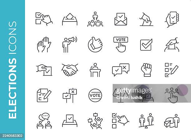 ilustrações de stock, clip art, desenhos animados e ícones de elections icon set. editable stroke weight. pixel perfect icons. - votação