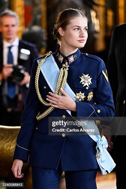 Crown Princess Leonor of Spain attends The National Day Reception at Royal Palace on October 12, 2025 in Madrid, Spain.