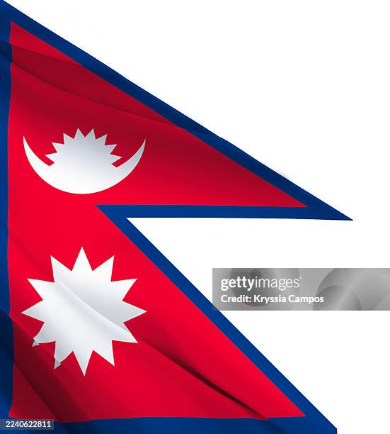 flag of nepal on fabric texture - nepal flag stock pictures, royalty-free photos & images