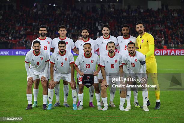 Jordan's National soccer team players line up prior to International friendly soccer match between Albania and Jordan at Air Albania Stadium on...