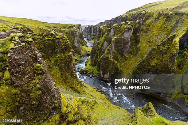 view of fjadrargljufur canyon in an idyllic and wilderness nature - tectonic stock pictures, royalty-free photos & images