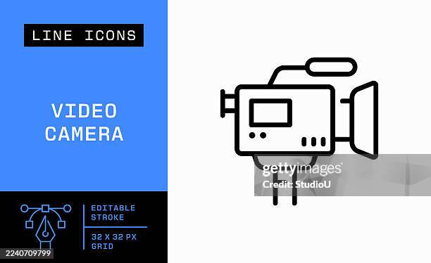video camera single line icon - television camera stock illustrations