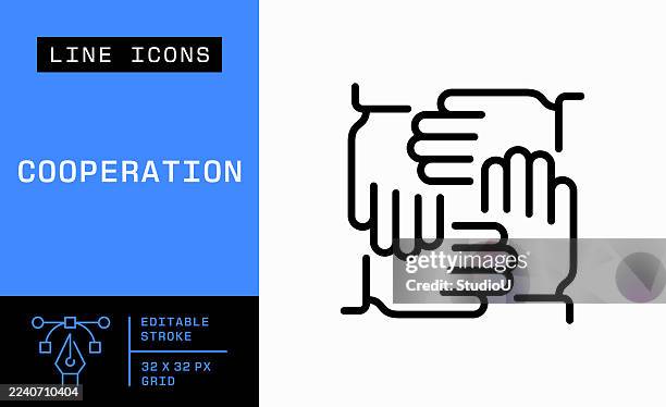 cooperation single line icon - responsive icon stock illustrations