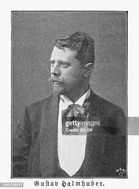 gustav halmhuber (1862-1936), german architect, halftone print, published in 1897 - portrait gray background stock illustrations