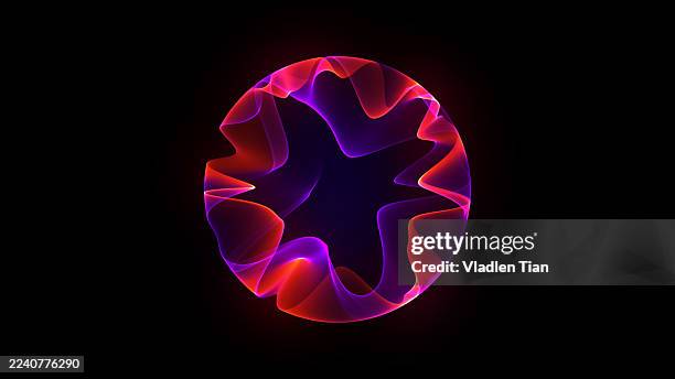 Glowing rotating particle neon 3d sphere in the Universe. Virtual Energy orb. Technology, science, engineering and artificial intelligence background. Pink and blue. Futuristic energy orb. 4k