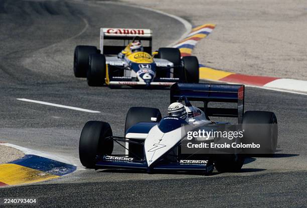 Riccardo Patrese from Italy drives the Motor Racing Developments Ltd Brabham BT56 BMW M12 L4 turbo ahead of Nelson Piquet from Brazil driving the...