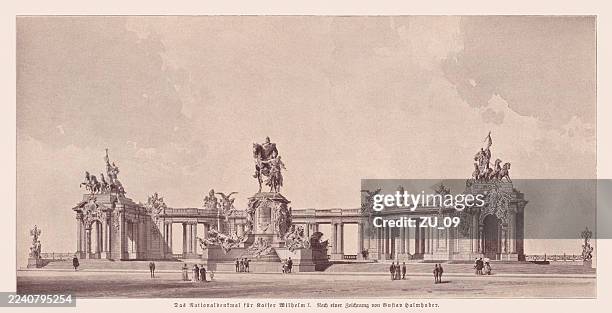 emperor william national monument (berlin, germany), halftone print, published 1897 - pen and ink stock illustrations