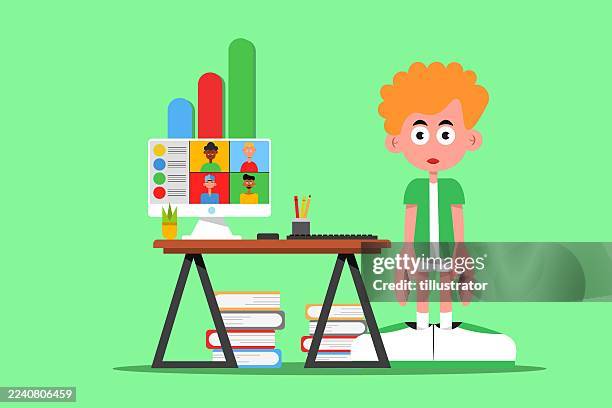 student using technology to improve his skills - learning computer skills stock illustrations