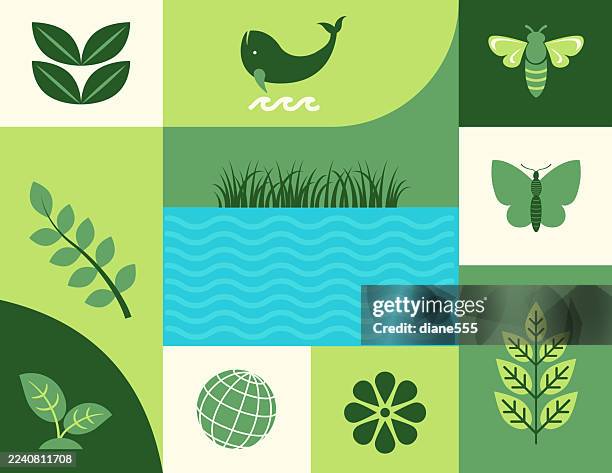environment themed geometric mosaic of eco icons aand elements - bees vector stock illustrations