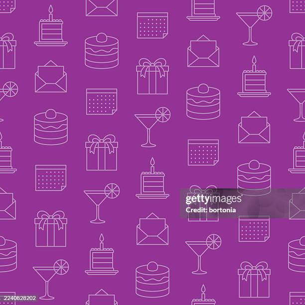 happy birthday celebration seamless editable stroke icon pattern - cake slice stock illustrations