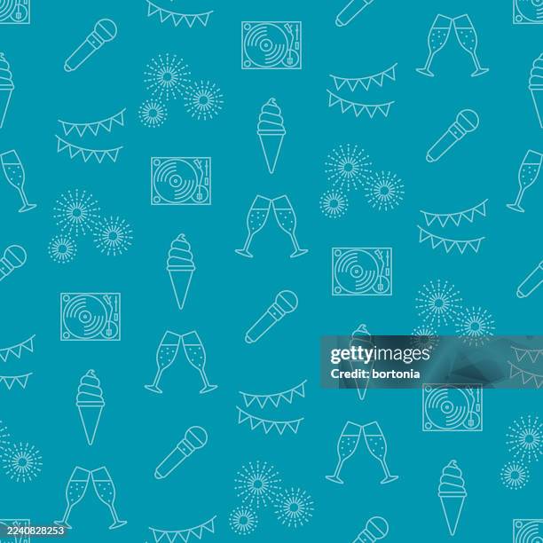 happy birthday celebration seamless editable stroke icon pattern - deck background stock illustrations