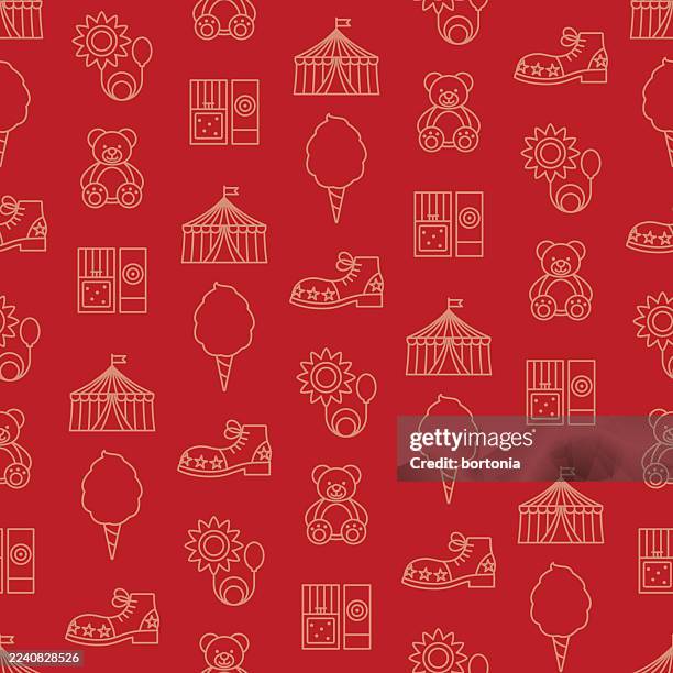 circus and carnival seamless editable stroke icon pattern - amusement park background stock illustrations