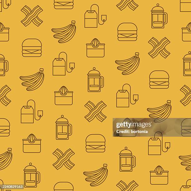 breakfast seamless editable stroke icon pattern - bacon background stock illustrations