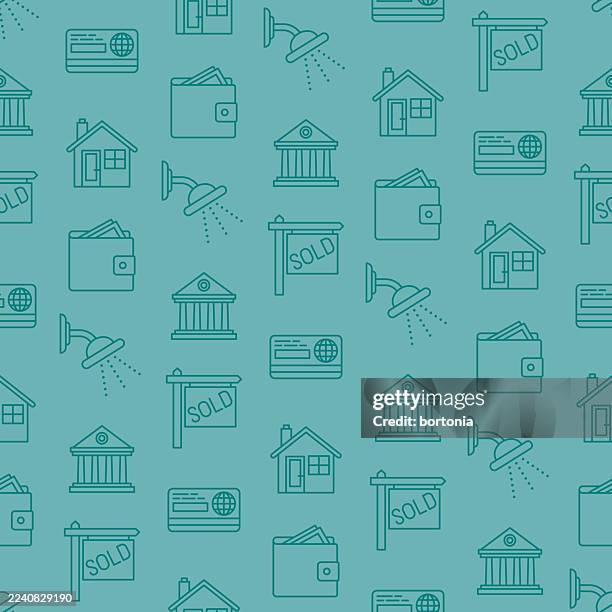 real estate seamless editable stroke icon pattern - bathroom background stock illustrations