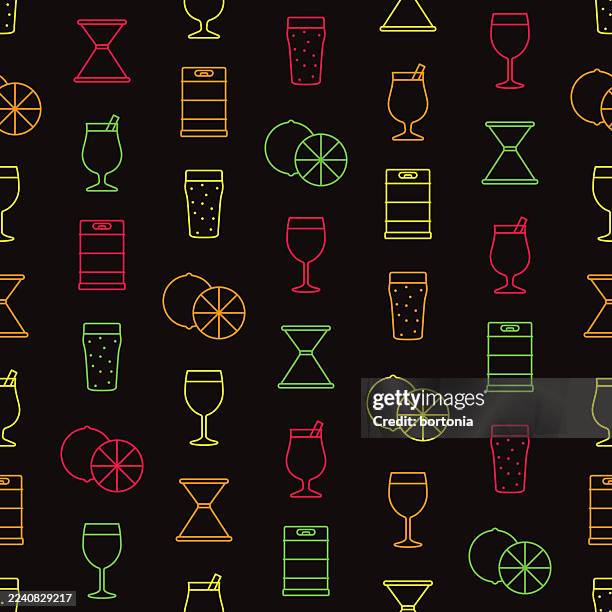 bartending seamless editable stroke icon pattern - bartender whiskey stock illustrations