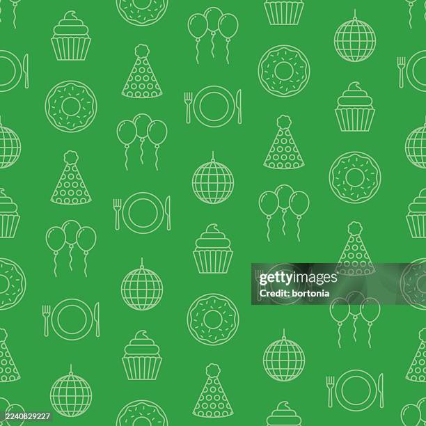happy birthday celebration seamless editable stroke icon pattern - doughnut box stock illustrations