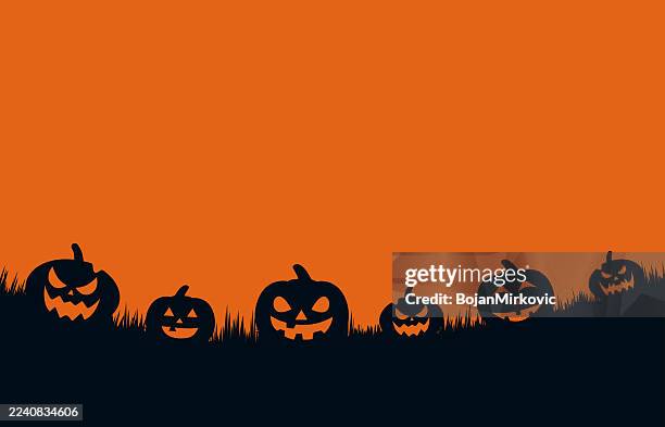 halloween pumpkins jack o' lantern background with copy space. vector - carving food stock illustrations