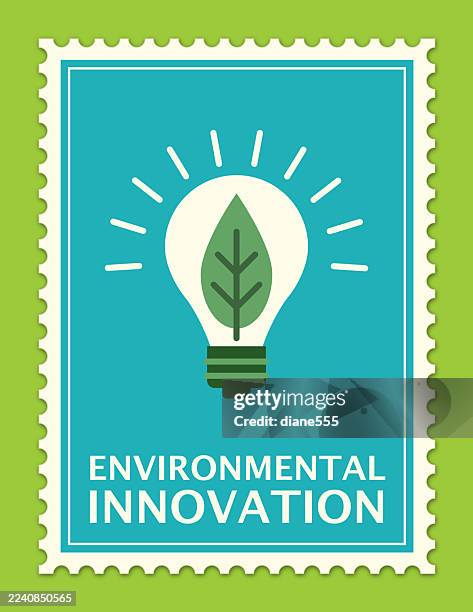 modern environment stamp with an innovation light buld & leaf - zero waste stock illustrations