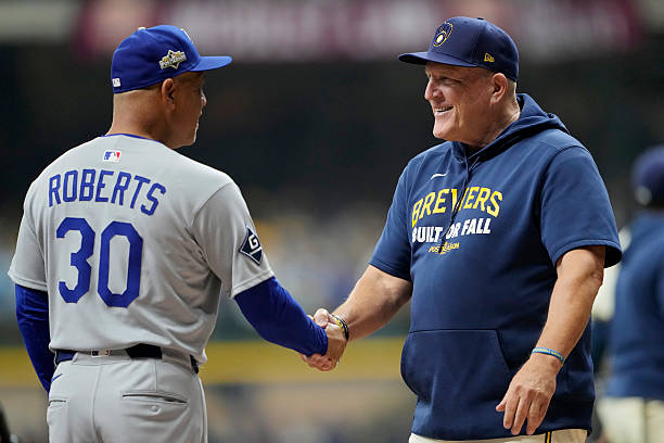 Milwaukee wisconsin manager dave roberts of the los angeles dodgers and manager pat murphy of Milwaukee wisconsin manager dave roberts of the los angeles dodgers and manager pat murphy of