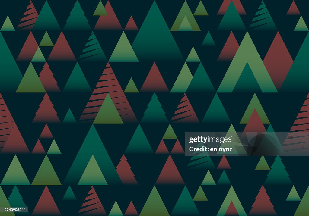 Seamless Red and green abstract triangle tree textured Christmas pattern wallpaper design