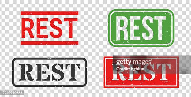 rest - rubber stamp set on blank background - lazy exercise stock illustrations