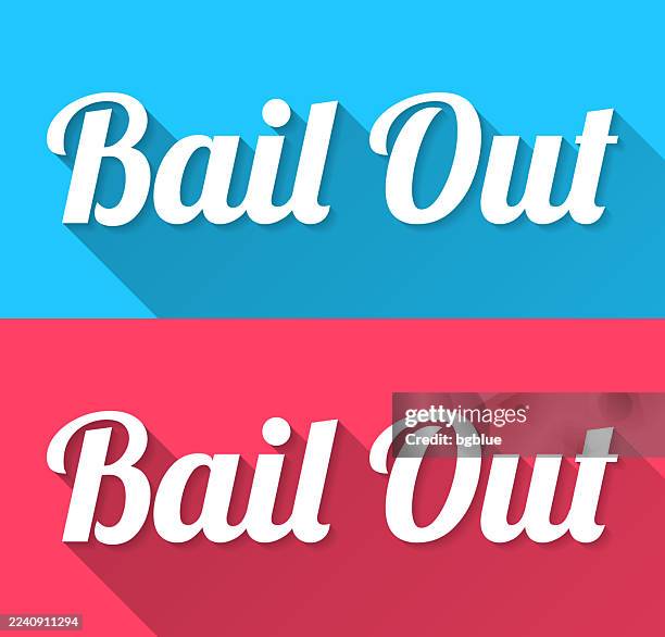 bail out - flat design with long shadow on blue and red background - bail stock illustrations