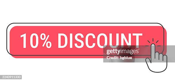 10% discount - click button with hand cursor on white background - computer off stock illustrations